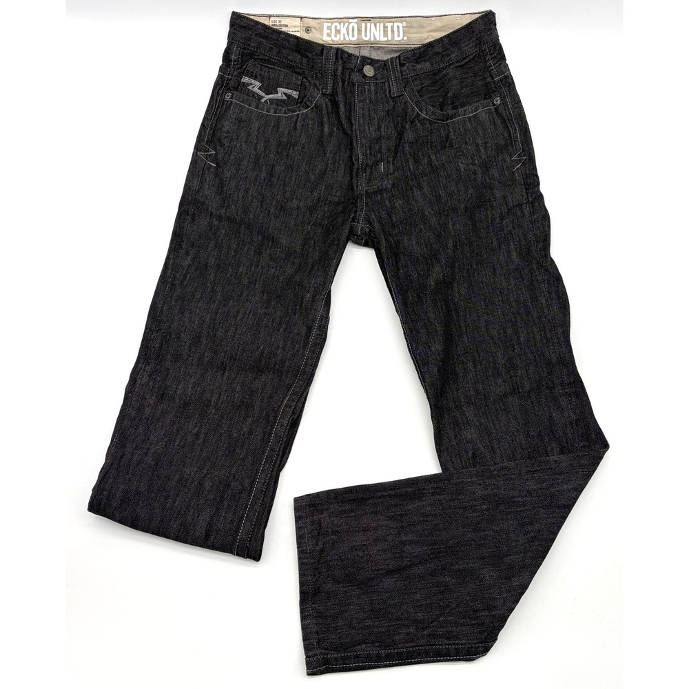 ECKO UNLTD Jeans 32 Baggy Fit Hip Hop Wide Leg Black Streetwear